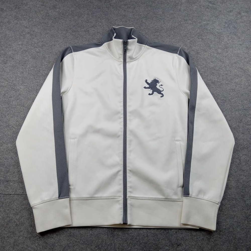Express Jacket‎ Mens Small White Gray Track Full Zip Lion Logo Athletic